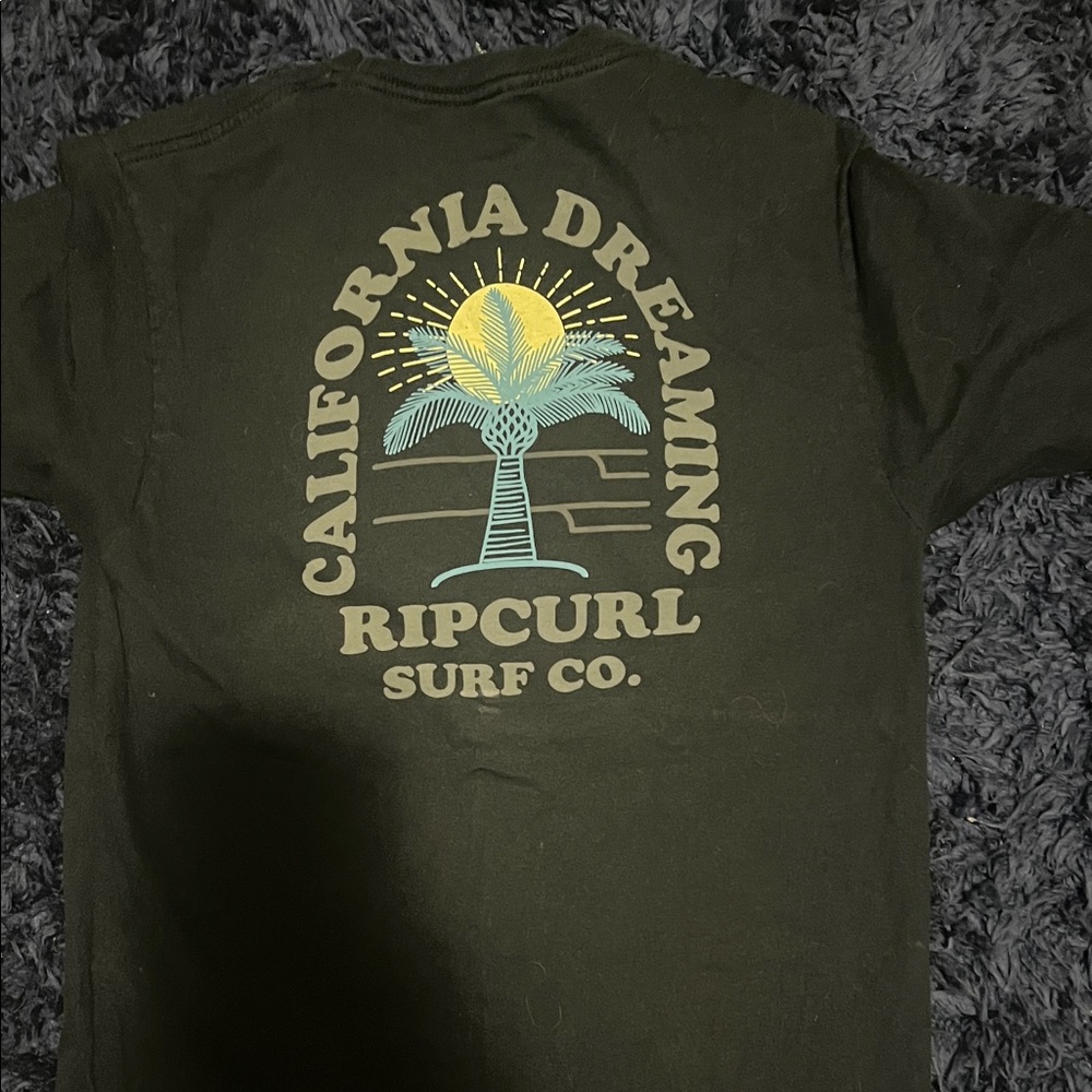 Rip Curl Black Tee with Yellow and Blue Palm Design